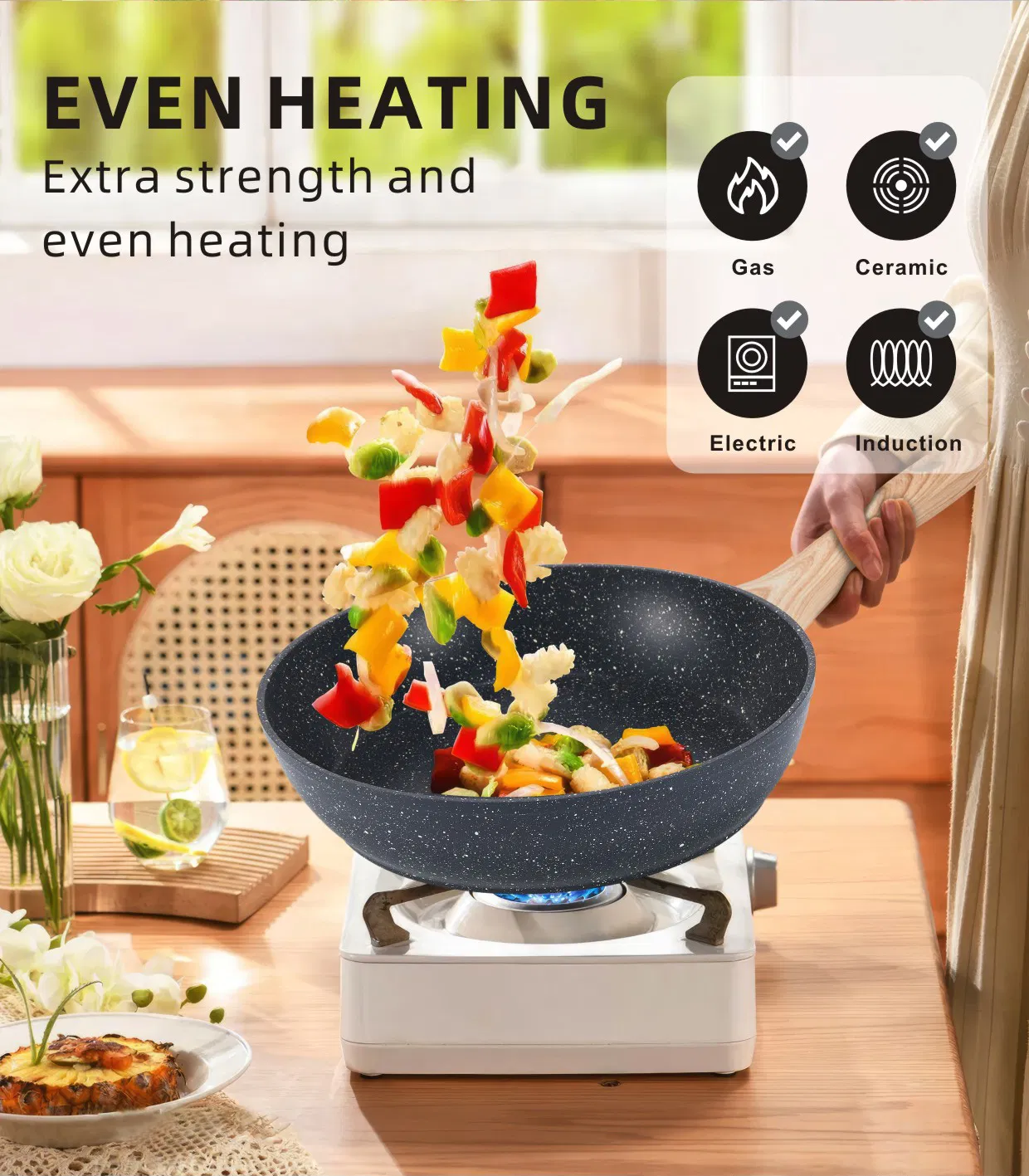 12PCS Granite Black Marble Nonstick Aluminum Pans and Pots Cookware Set