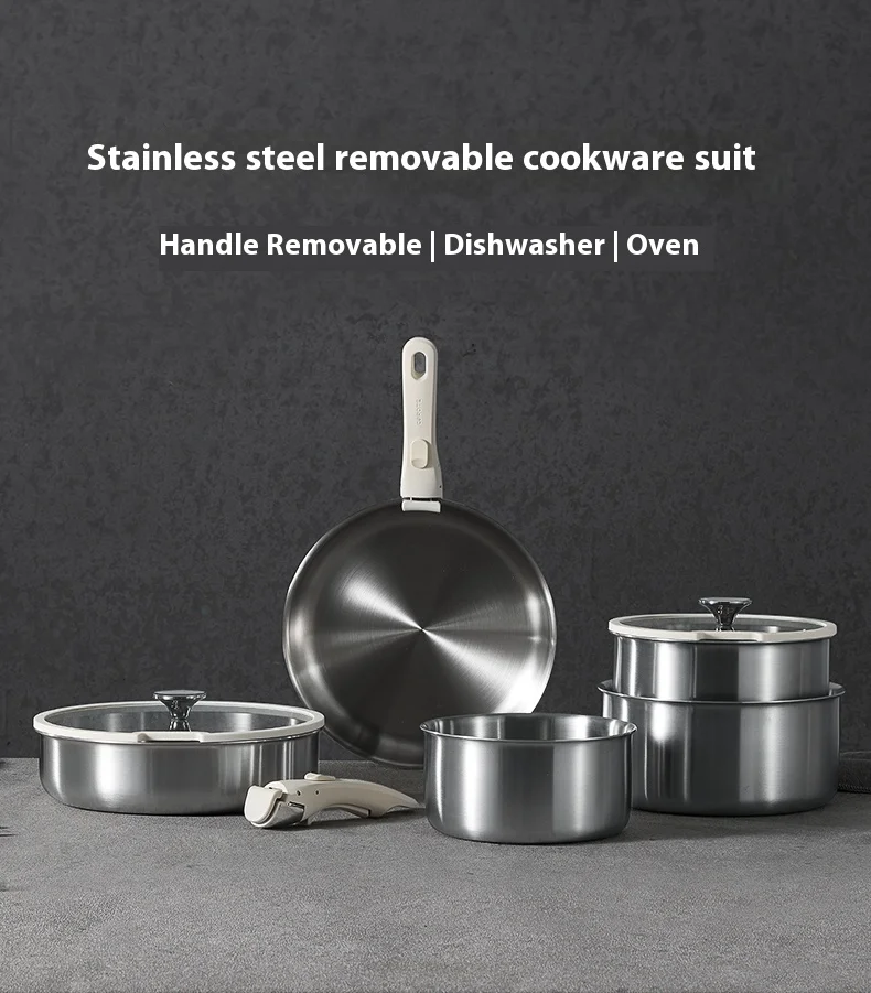 Cookware Manufacture New Design Ceramic Cooking Pan Cookware Set with Detachable Handle