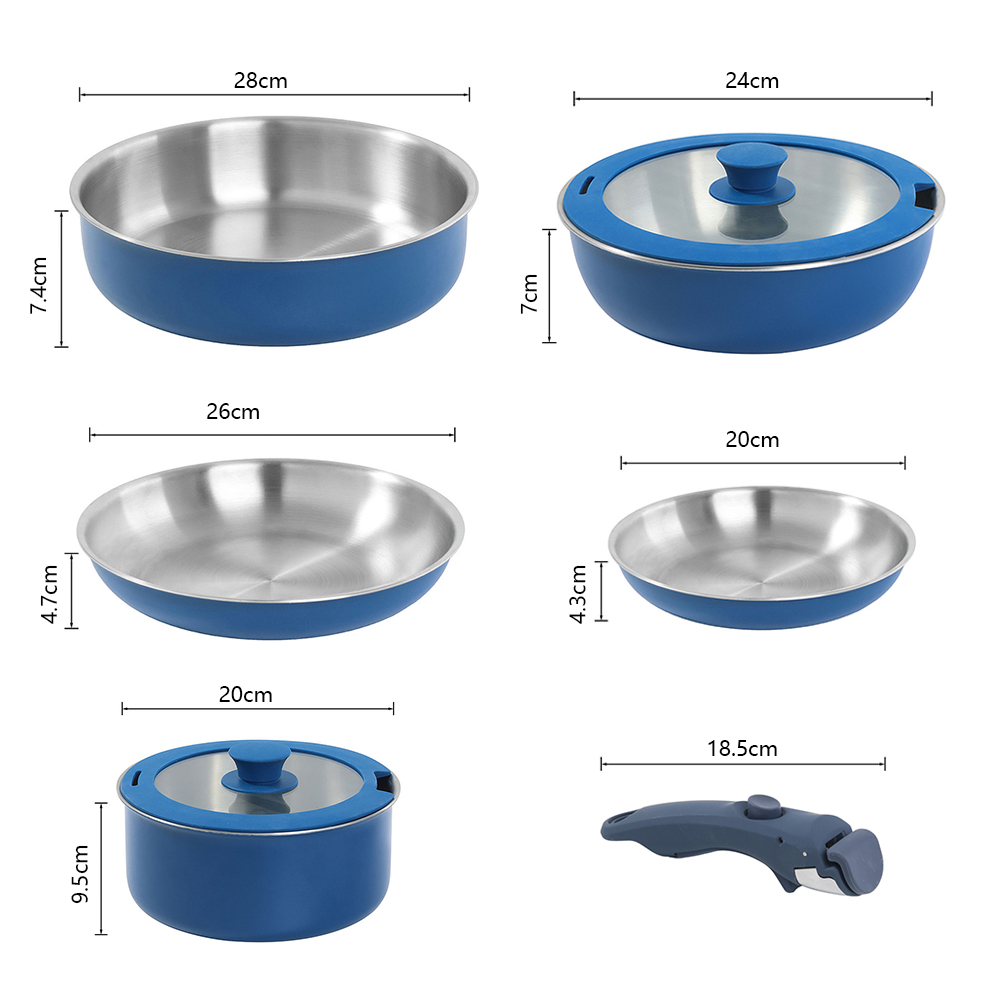 Durable Stainless Steel Cookware Set With Detachable Handle Induction And RV Oven Safe Camping Pots And Pans