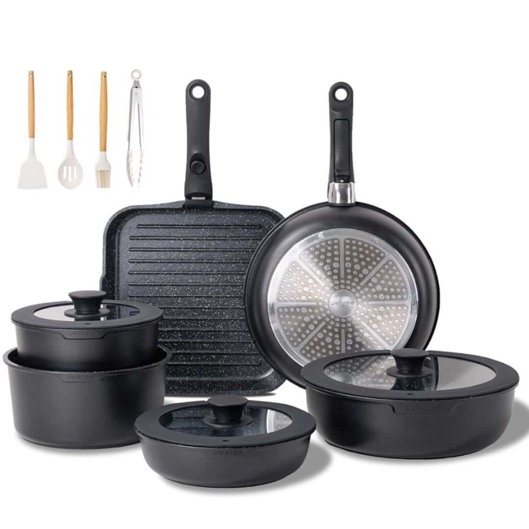 6pcs Non-Stick Cookware Set Removable Handle Induction Cooker Kitchen Cooking Set Oven Safe Motorhome Camping Stackable Pot Set