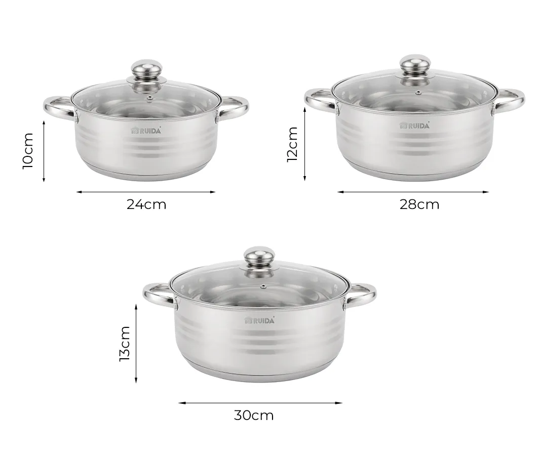 Food Grade 6PCS Scale Line Stainless Steel Hollow Handle Casserole Set