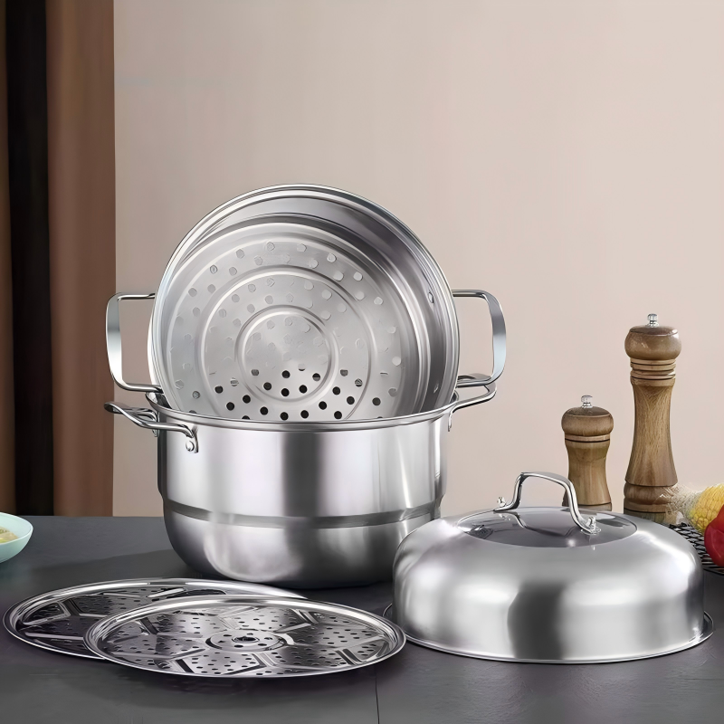 28-36cm Cookware Set Multi-tier Stainless Steel Steamer Pot Stackable Vegetable &amp; Seafood Steamer with Handles for All Stoves