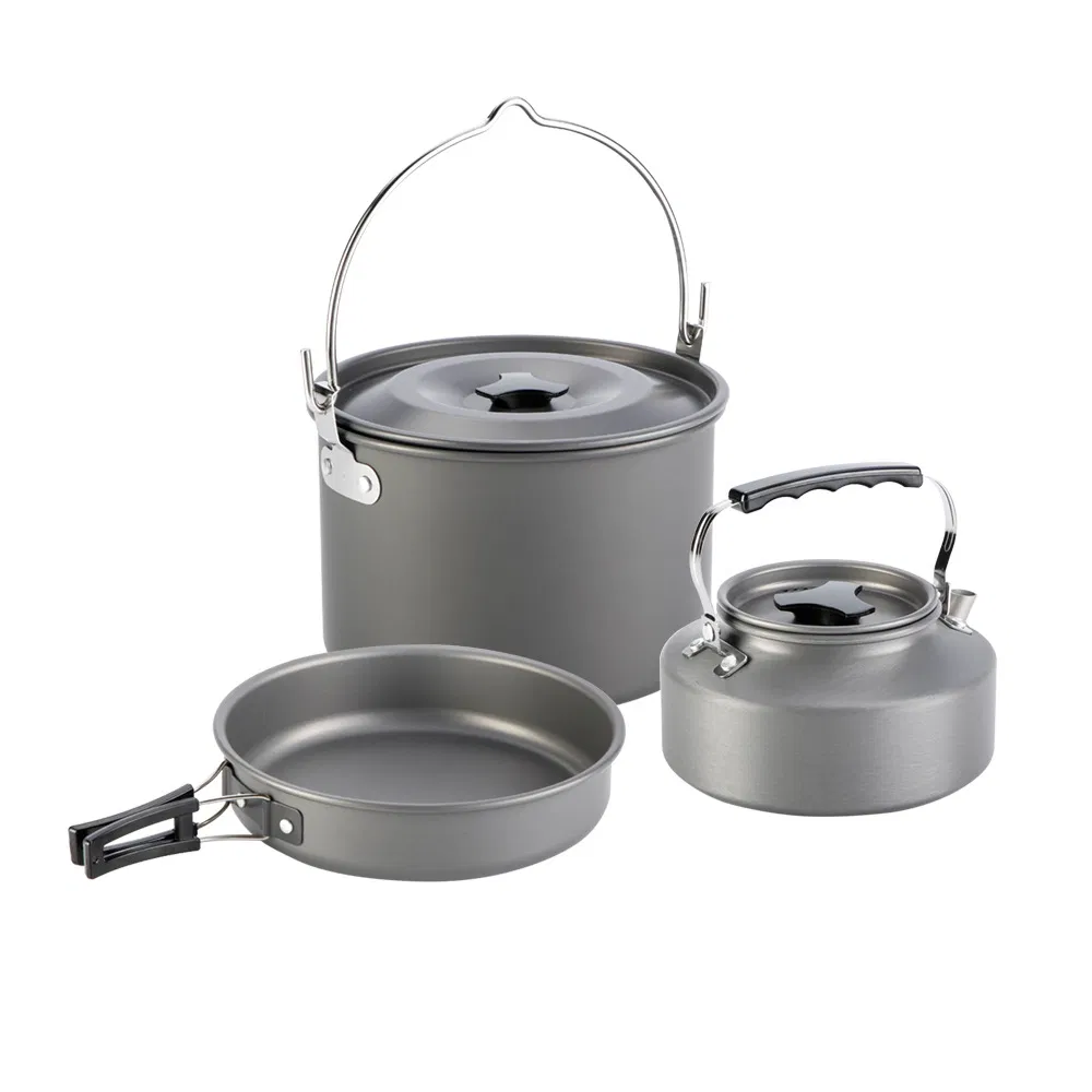 Hot Sale Travel Accessories Kettle Big Pot Non-Stick Pan Folding Cutlery Water Cup Camping Hard Anodized Aluminum Cookware Set
