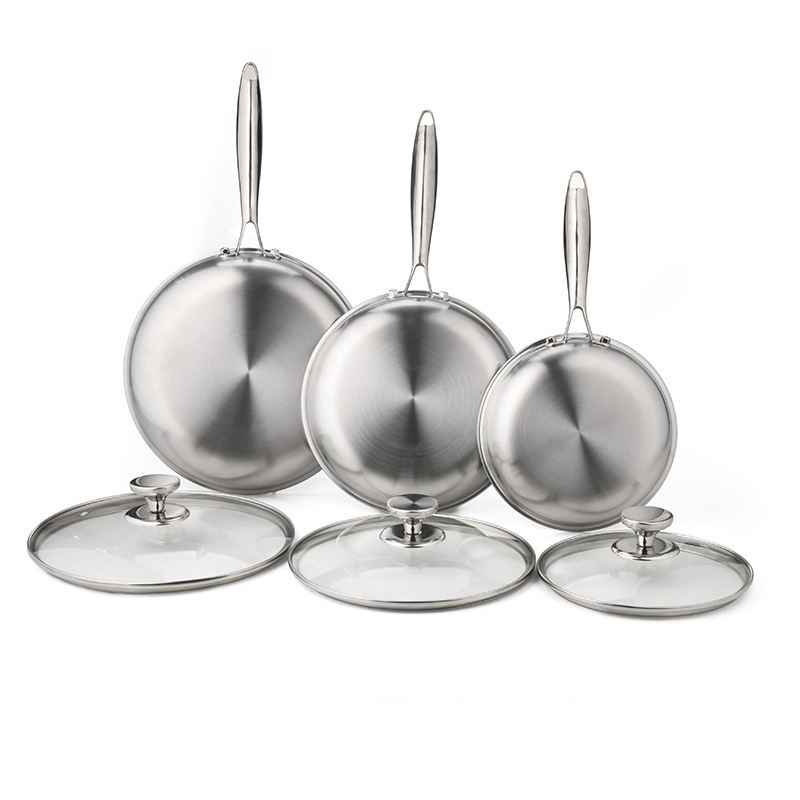 Cross-Border 304 Stainless Steel Kitchenware Set Non-Stick Pan Removable Handle Frying Pot Suit Stacking Metal Complete Set Oven