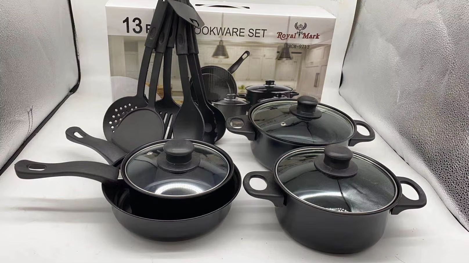 Professional 13-Piece Granite Stone Non-Stick Cookware Set Include Frying Pan Soup Pot Milk Pan Spatula Kitchenware