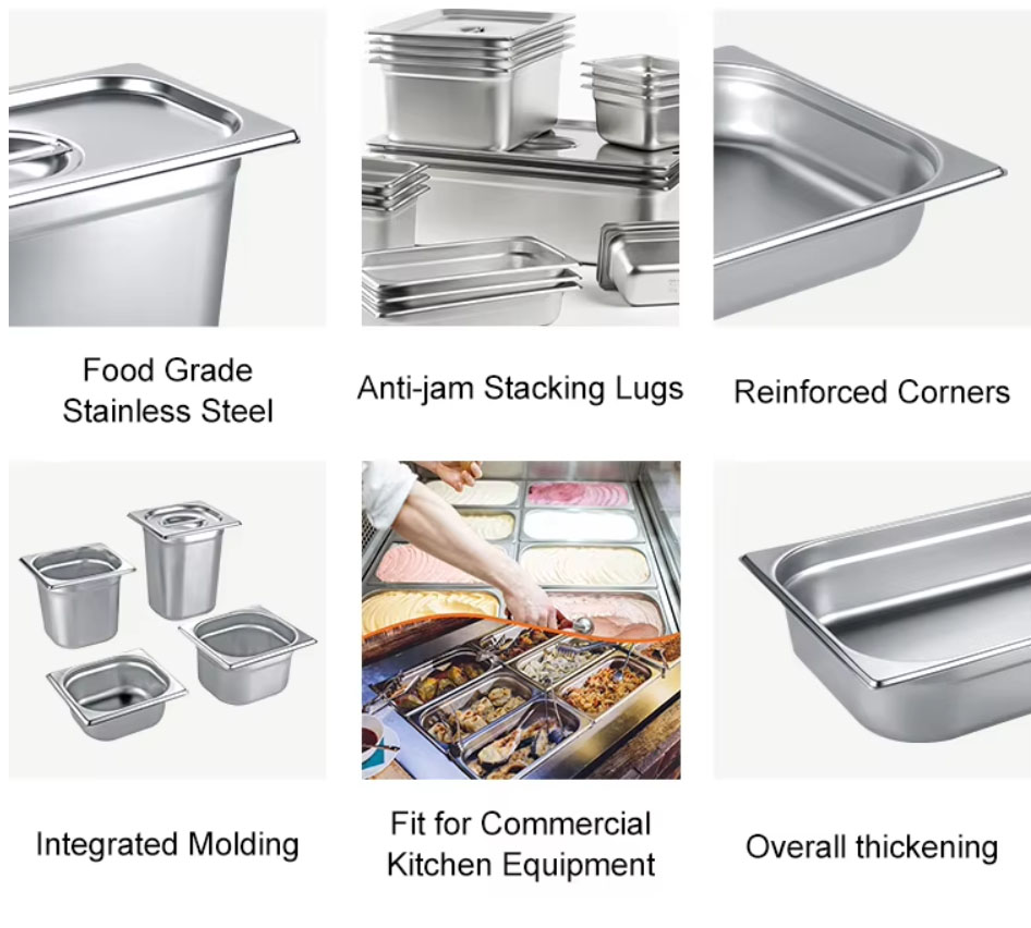 2/4 150MM Stainless Steel European Style Anti-jamming Perforated Gastronorm Container Bulk Supply Food Pan 0.55mm Thick Hotel