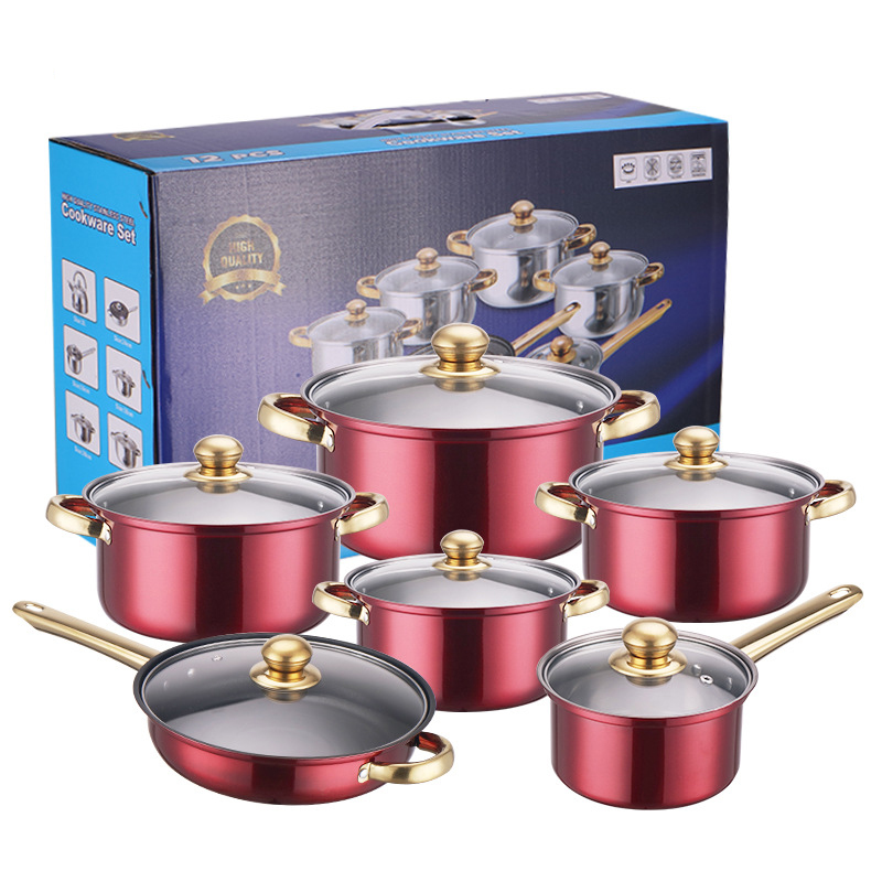 Blue 12 PCS Stainless Steel Multifunctional Cooking Pot Milk Pot Cookware Kitchenware Cookware Set