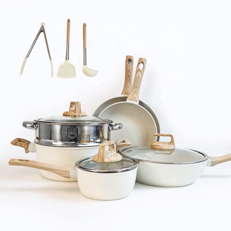 12pcs Granite White Nonstick Induction Bottom Pans Cookware Set Pots Pans Frying Pans Non Stick Cooking Set