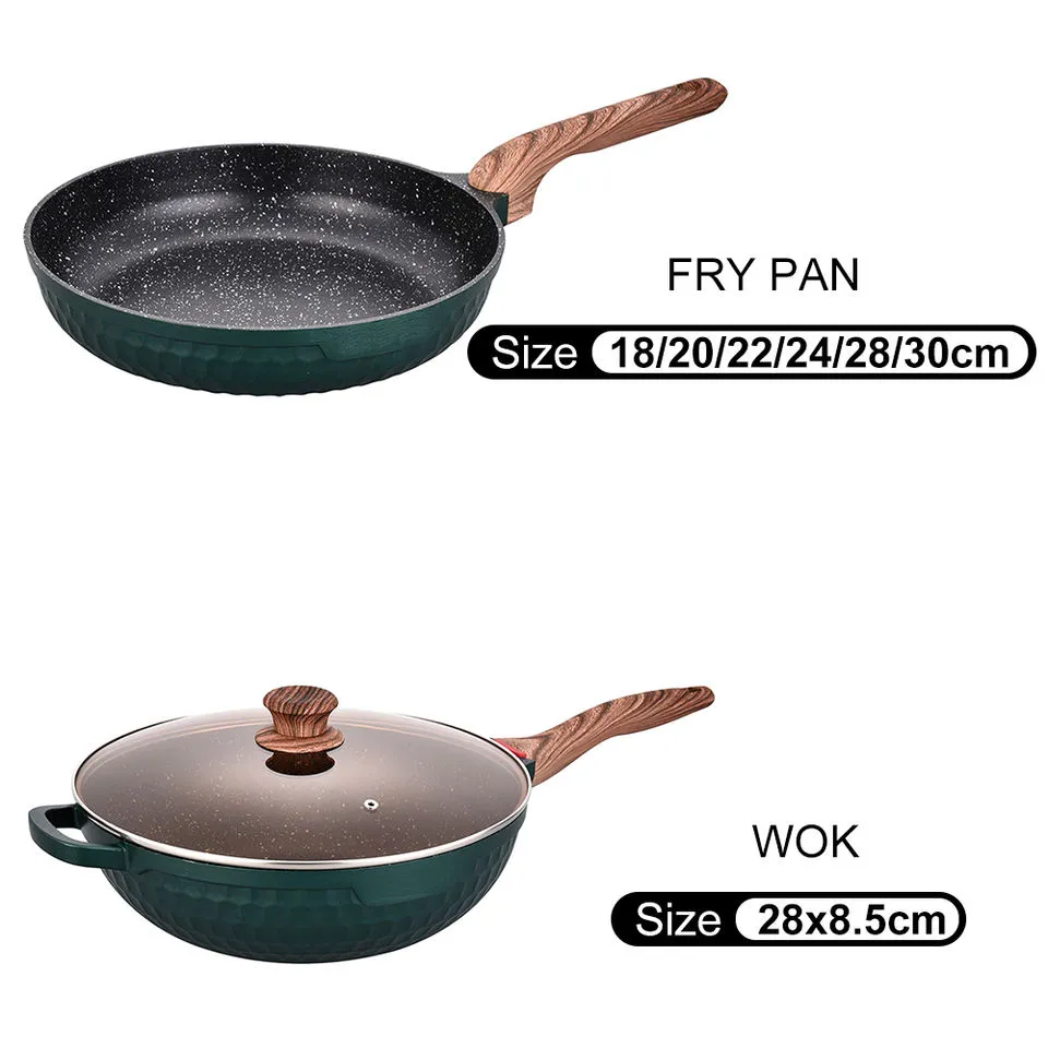 5 Piece Green Textured Die-Cast Aluminum Marble Coating Non-Stick Cookware Set Detail 5