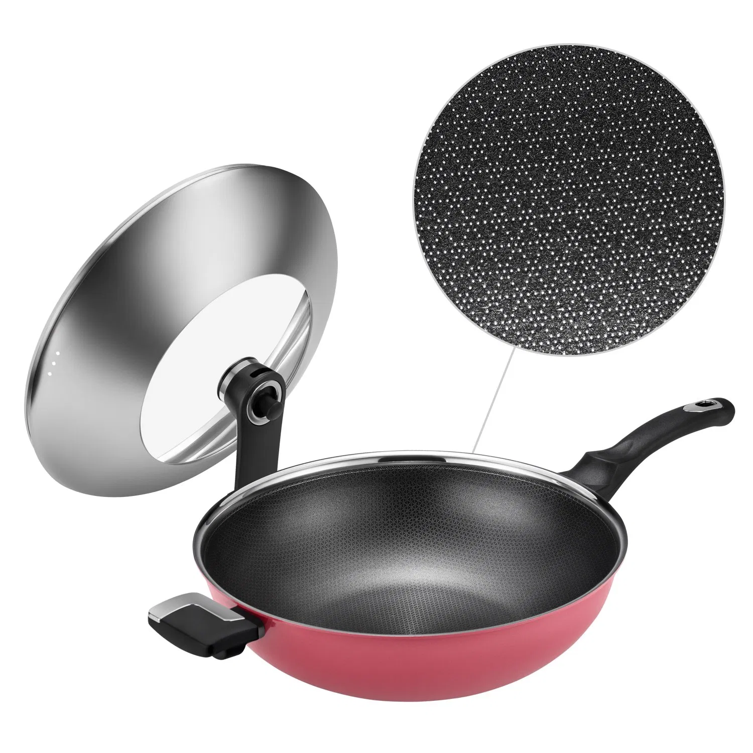 4PCS Frying Pan&Wok Cookware Set Non-Stick Coating Stainless Steel Outer Ceramic Layer