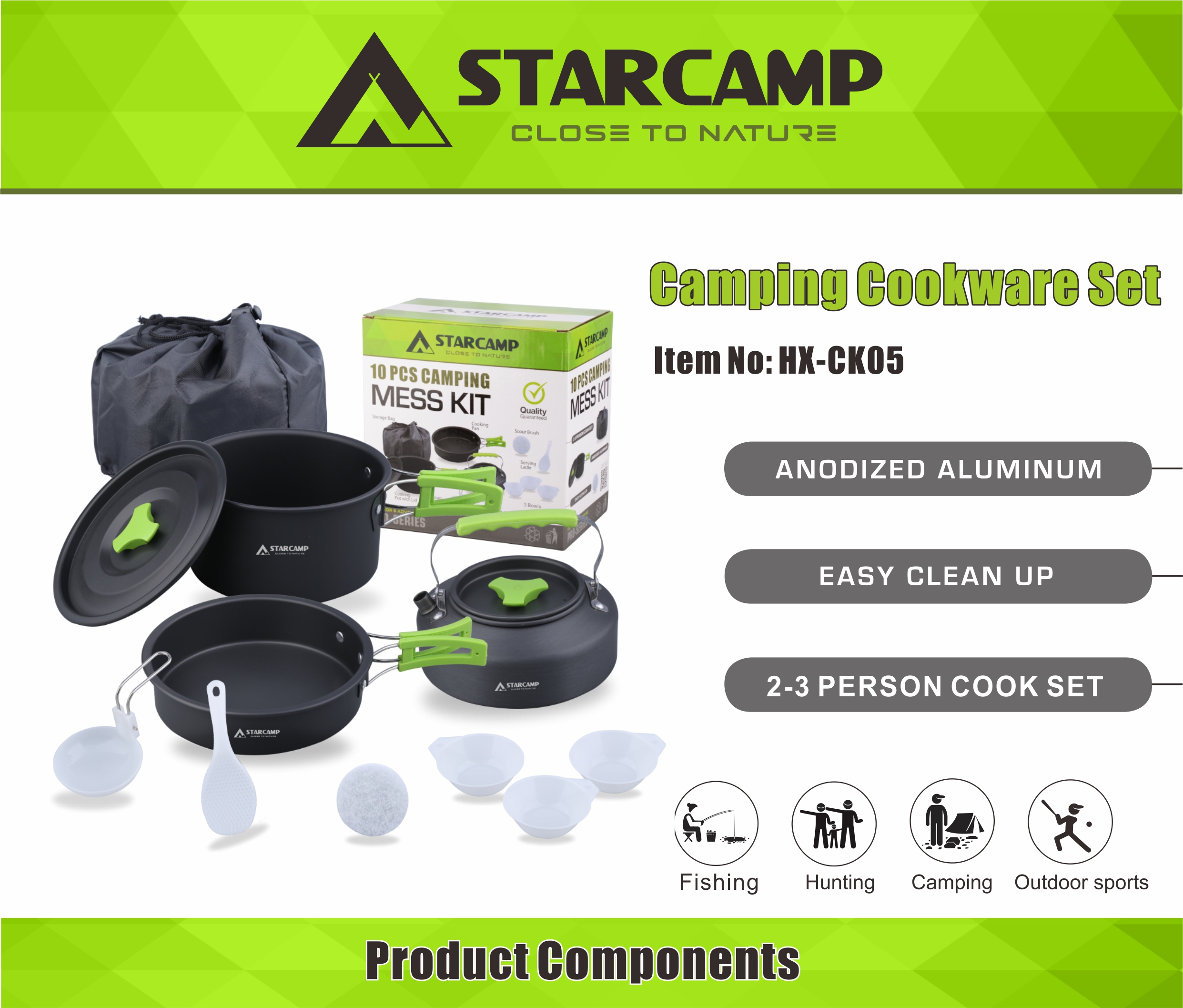 STARCAMP Aluminium Cookware Set for Outdoor Camping Hiking and Backpacking Portable Frying Pans for Outdoor Cooking