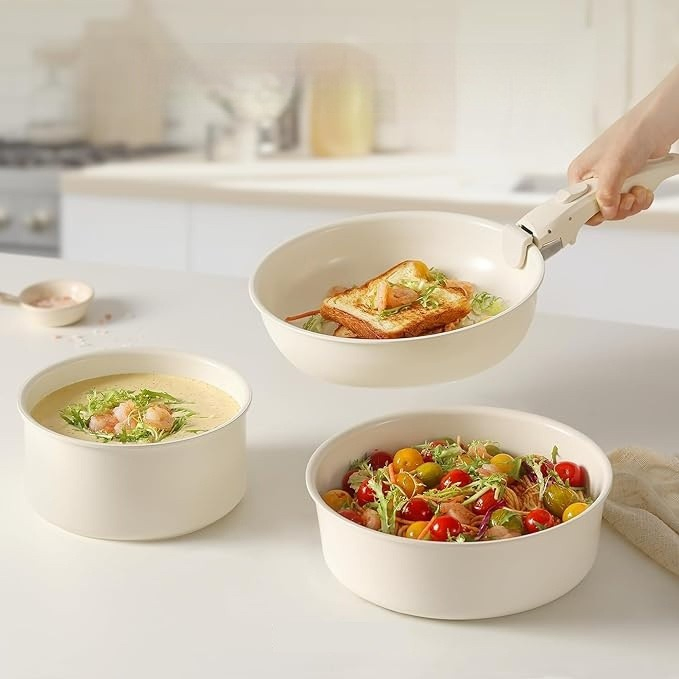 10-Piece Induction Nonstick Kitchen Cookware Set with Removable Handles, Pfas-Free Ceramic Coating Stackable Pots and Pans Set, Oven &amp; Dishwasher Safe for Home