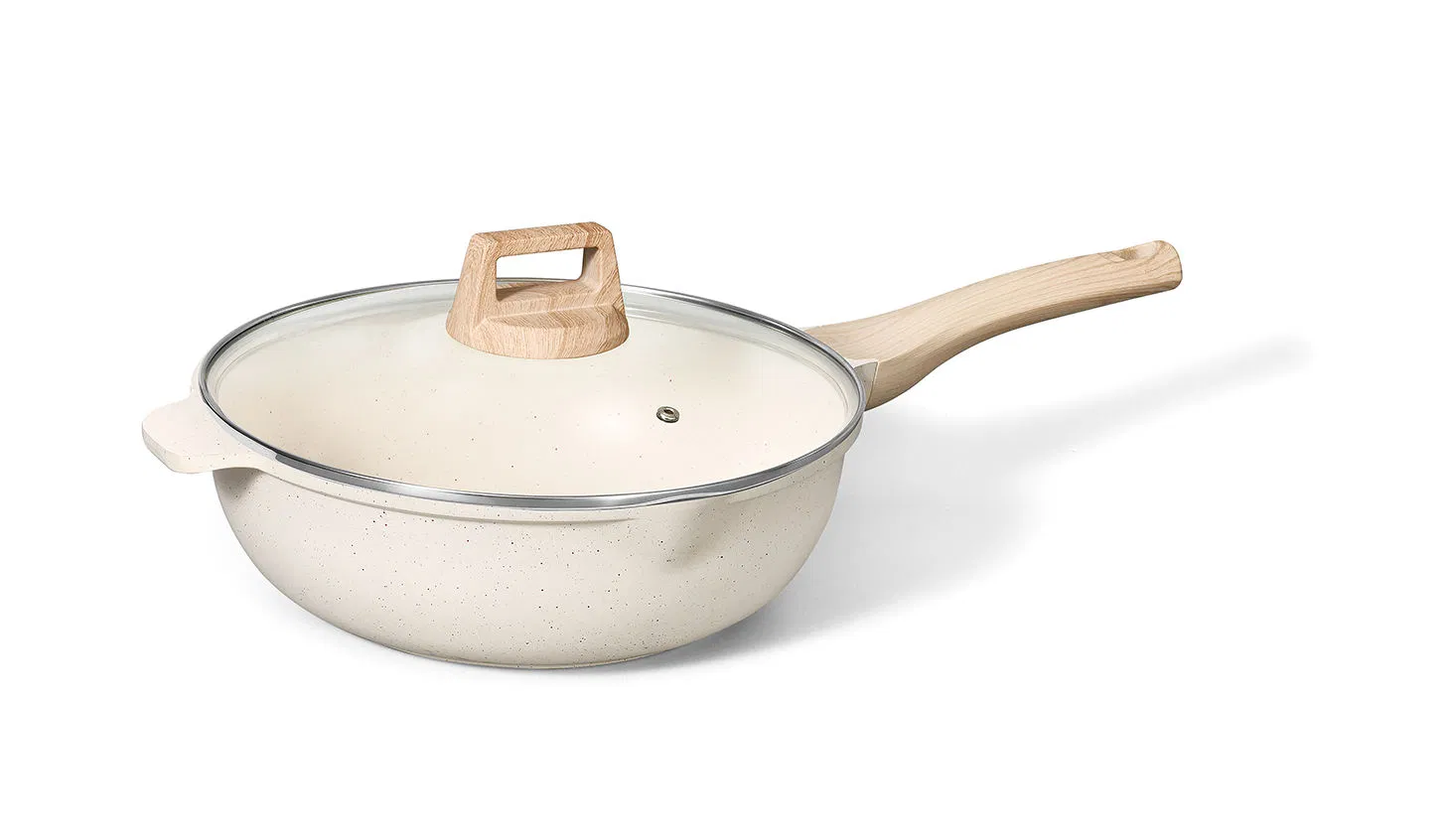 Factory Beige Ceramic Cooking Pot Casserole Cookware Set Fry Pan Kitchen Aluminium