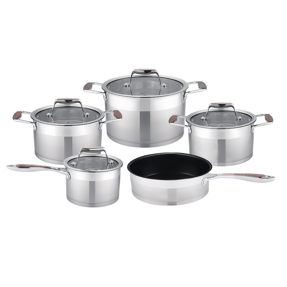 Latest and Most Popular 10 Pcs Stainless Steel Kitchenware Pan and Pot Set Cookware Set Cooking Stackable Pot for Home Cooking