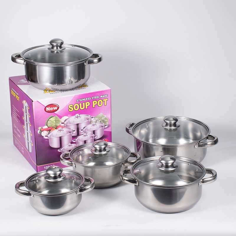 Home Kitchen Cookware Sets 10-Piece Basic Stainless Steel Pots and Pans for Gas Electric Halogen Ceramic Induction Hobs Type 7