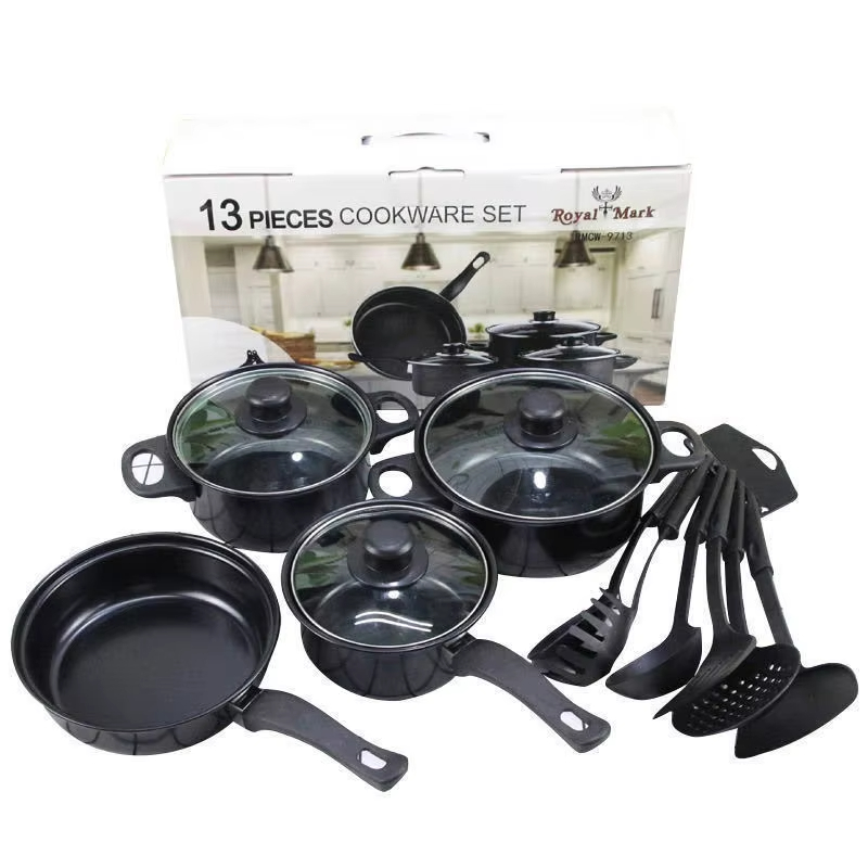 Professional 13-Piece Granite Stone Non-Stick Cookware Set Include Frying Pan Soup Pot Milk Pan Spatula Kitchenware