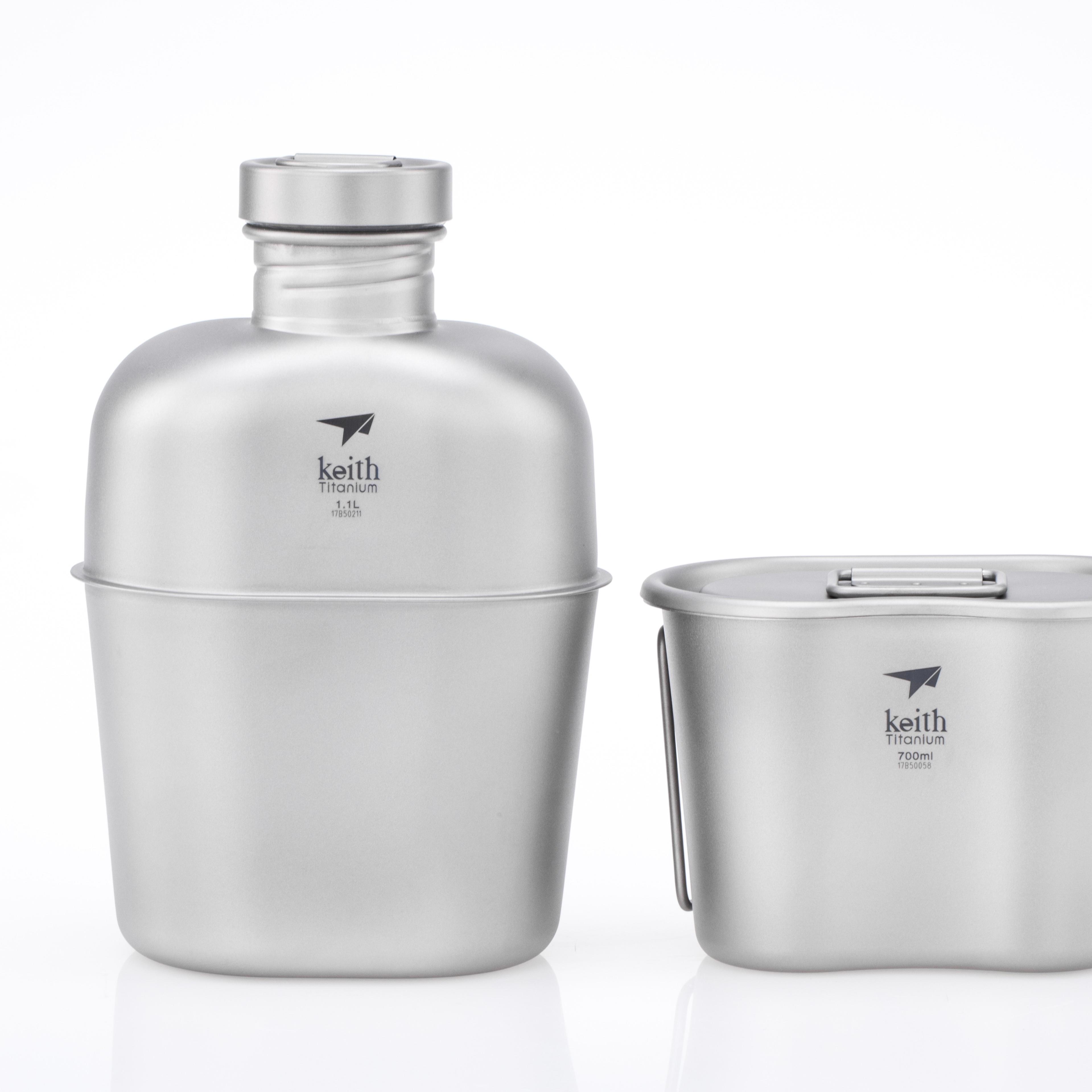 Outdoor Camping Travel Picnic Set Titanium Lunch Box Pot Canteen Cup &amp; Water Bottle Pure Titanium Roasting Pans for Cooking