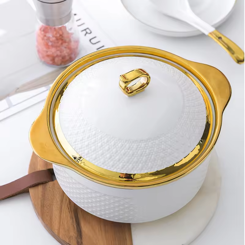 Wholesale Kitchen White Casserole Saucepan Stockpot Porcelain Coated Cooking Cookware Set Ceramic Soup Pot With Handle and Lid