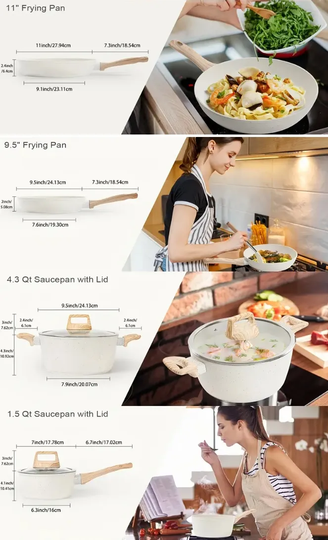 12-Piece Nonstick Cookware Set Healthy Pots and Pans Set, Non-Toxic Kitchen Cooking Set with Silicone Utensil Tools