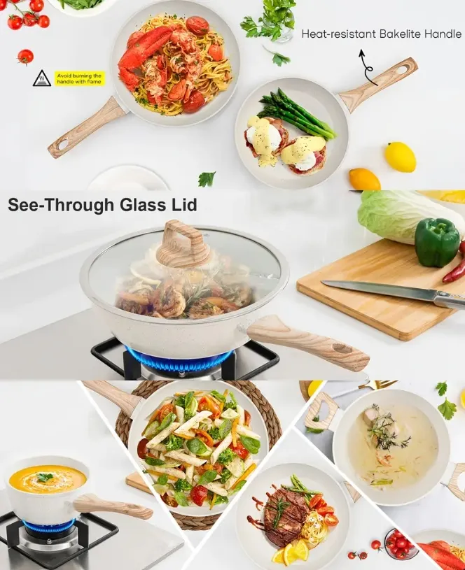 12-Piece Nonstick Cookware Set Healthy Pots and Pans Set, Non-Toxic Kitchen Cooking Set with Silicone Utensil Tools