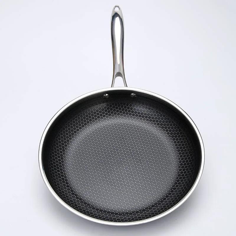 Non-Stick Three-Layer Stainless Steel 304 Double-Side Honeycomb Frying Pan with Ceramic Glaze Coating