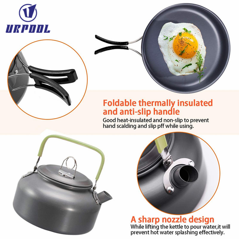 Stackable Non-Stick Cooking Cookware Set for Camping Campfire Utensils Including Pot Pan Bowls with Storage Bag