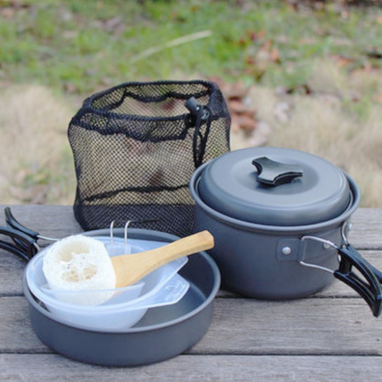 JSJM 1-2 People Cookware Tableware Travel Cutlery Utensils Hiking Picnic Survival Camping Cooking Set