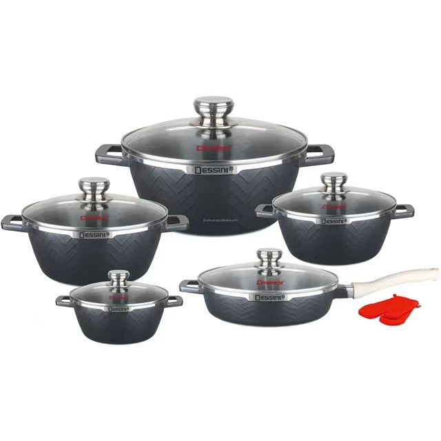 2022 New Hot Selling 12 PCS Die Casting Aluminium Long Lasting Non Stick Kitchen Dessini Cookware Set