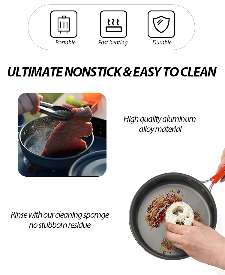 Camping Cooking Set Hard Anodized Aluminum Outdoor Cookware Set Picnic Cookware Frying Pan Kitchen Pot