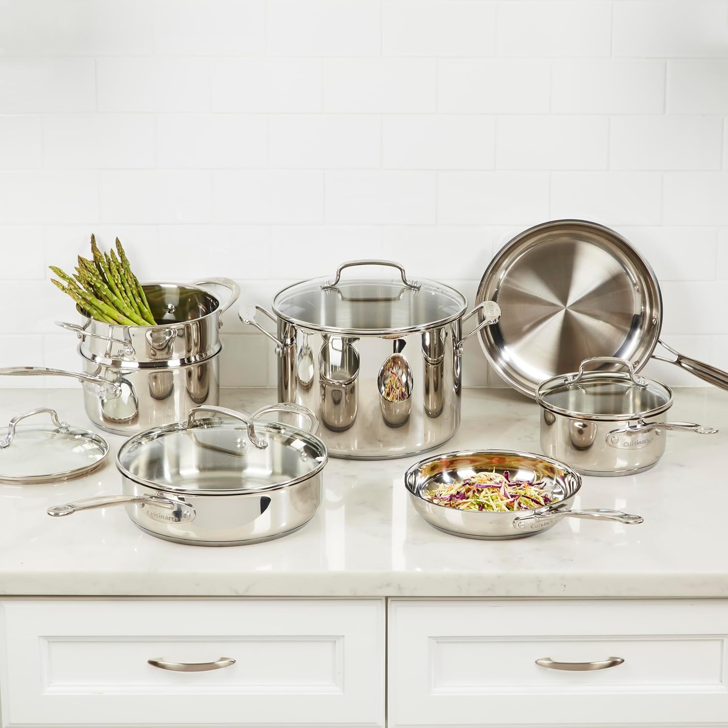 Classic 11-Piece Stainless Steel Pots/Pans Cookware Set Oven Safe Lid Induction/Electric/Gas Compatible