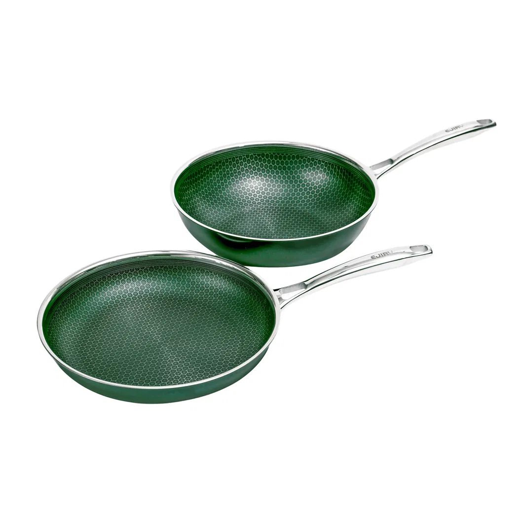 Nonstick Honey Comb Coating Stainless Steel Blackish Green Ceramic Outer Layer 2PCS Cookware Set