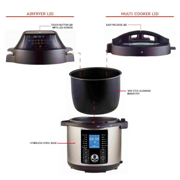 Kitchen Appliance 2-in-1 Pressure Cooker &amp; Air Fryer Swap Pot Electric Cookers Smart