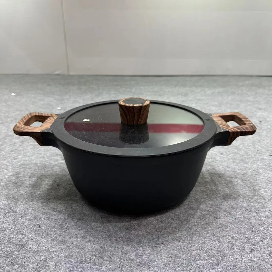 New Arrival Black Marble Die Casting Aluminum Cookware Set in Detachable Handle