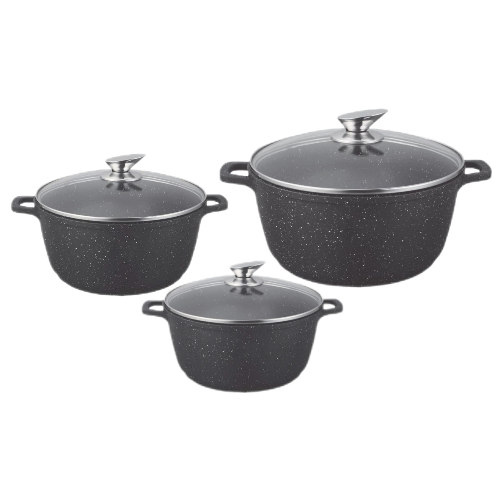 BOREINE 6-Piece Aluminium Cookware Set with Non-Stick PTFE Coating Glass Covers Induction Ready Oven-Safe Durable &amp; Eco-Friendly