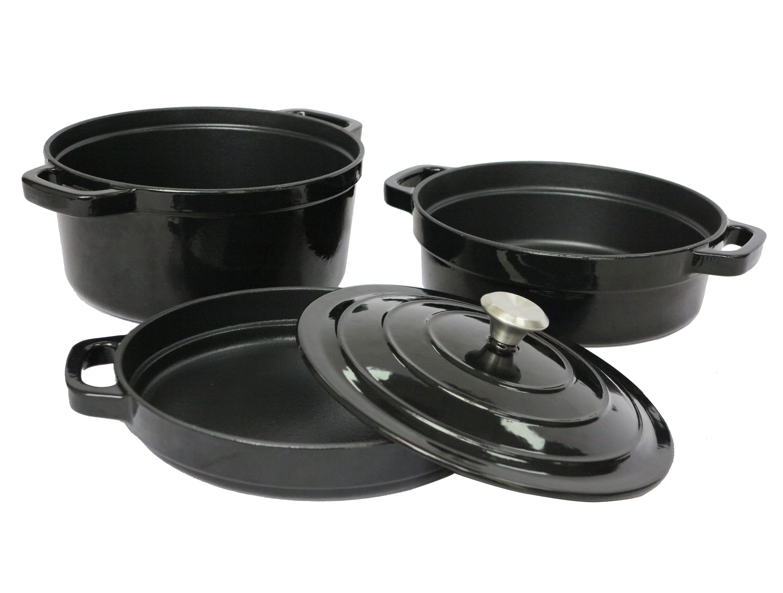 Custom Logo Multi-Function Stackable Cast Iron Cookware Set Durable Dutch Oven Pot,Fry Pan,Grill Pan for Home Kitchen, Non-stick