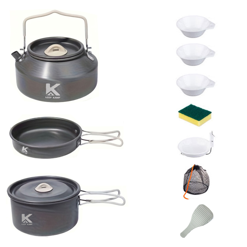 10pcs Portable Lightweight Foldable 4L Non-Stick Cookware Set for Camping Backpacking RV Space-Saving Hiking Gear Frying Pans