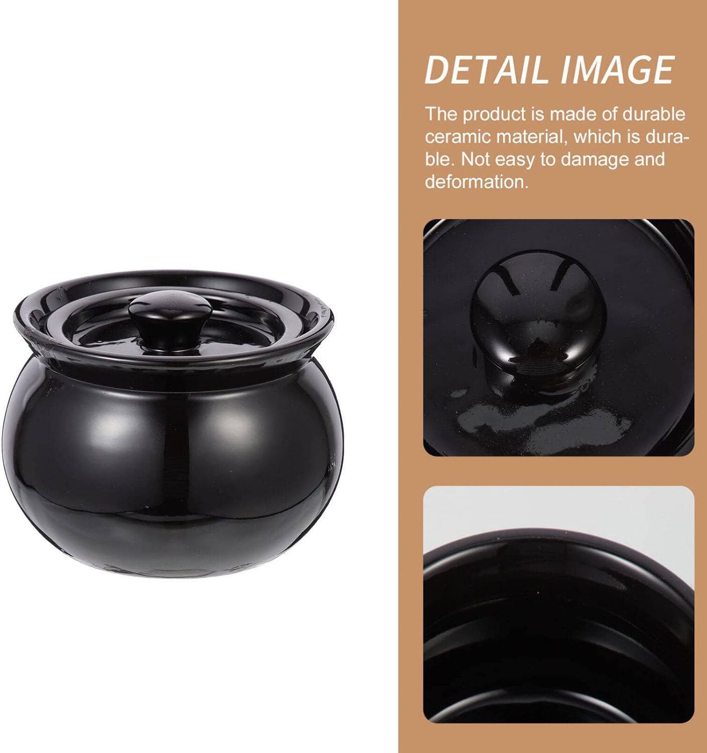 Angoily 400ml Black Vintage Ceramic Stew Pot with Lid Cookware Set for Soup Stock Stewing Braising Baking