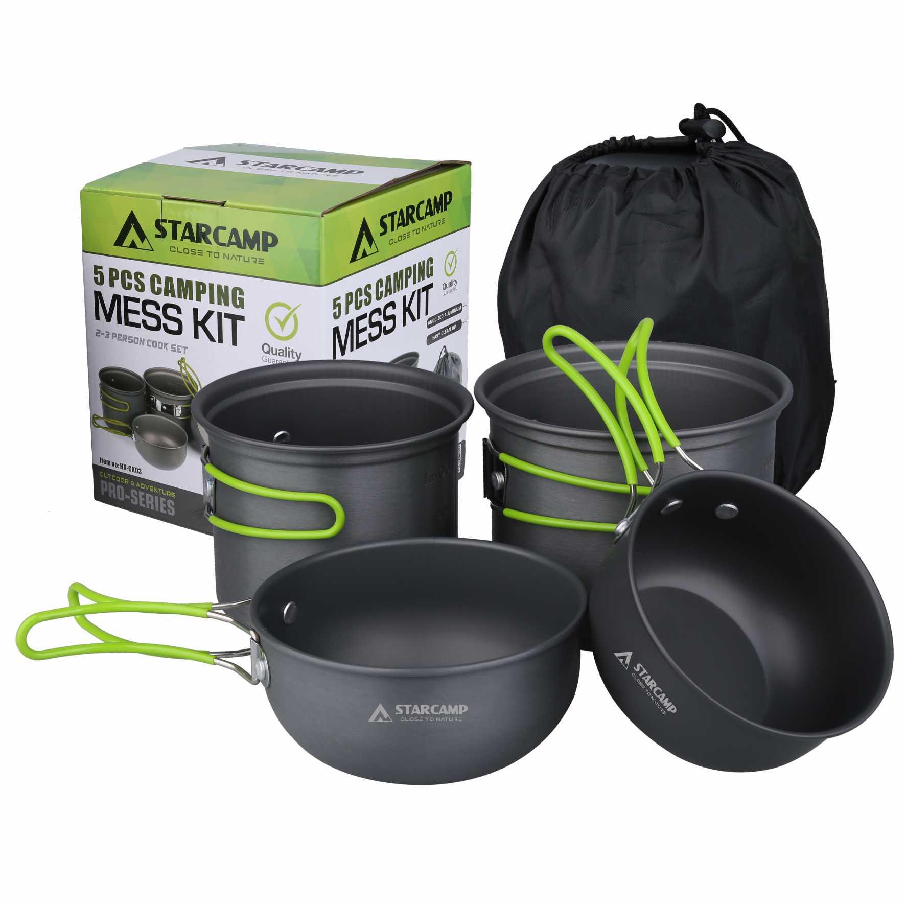 STARCAMP 2-3 Person 5 In 1 Aluminium Outdoor Picnic Camping Cookware Mess Kit Camping Cooking Set Pot Pan Kit