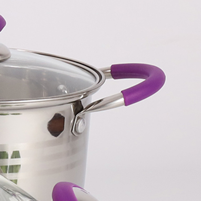 Kitchen Induction 8PCS Stainless Steel Cookware Kitchenware Set with Purple Silicone Handle