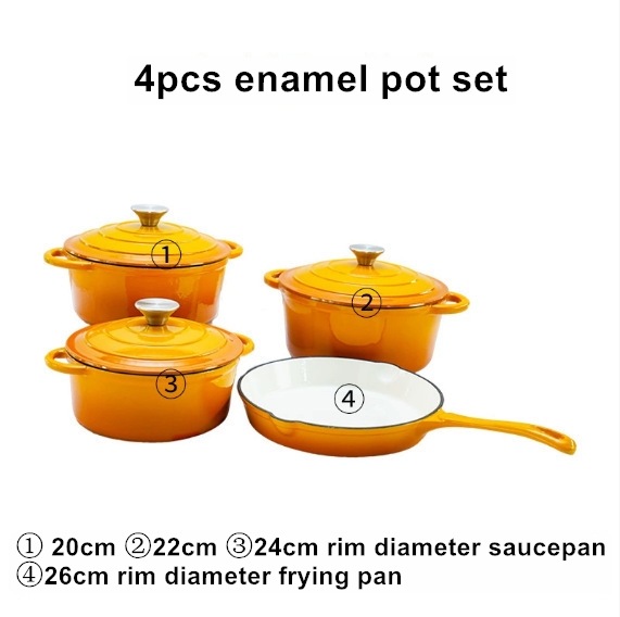 7pcs/4 Pots Enamel Cast Iron Cookware Set Seven-Piece Multi-Function Frying Pan and Stew Pot for Home Kitchen Use