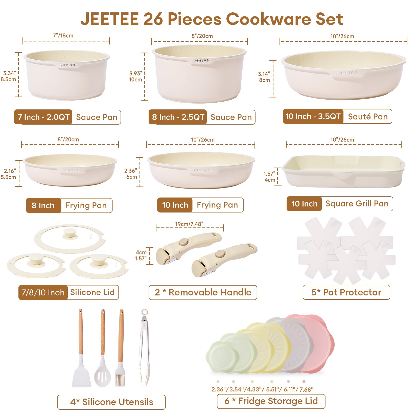 6pcs Non-Stick Cookware Set Removable Handle Induction Cooker Kitchen Cooking Set Oven Safe Motorhome Camping Stackable Pot Set