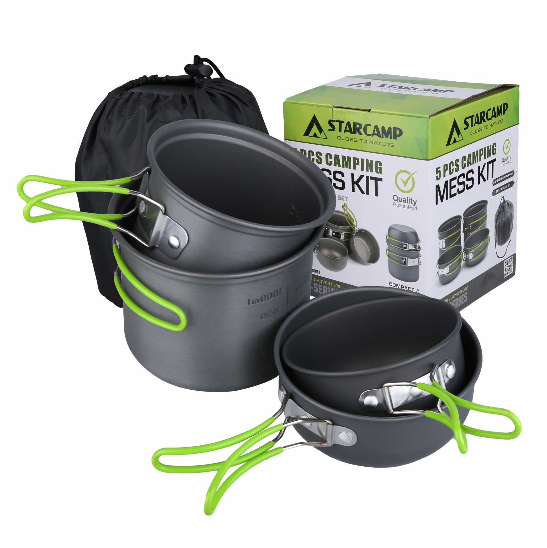 STARCAMP 2-3 Person 5 In 1 Aluminium Outdoor Picnic Camping Cookware Mess Kit Camping Cooking Set Pot Pan Kit
