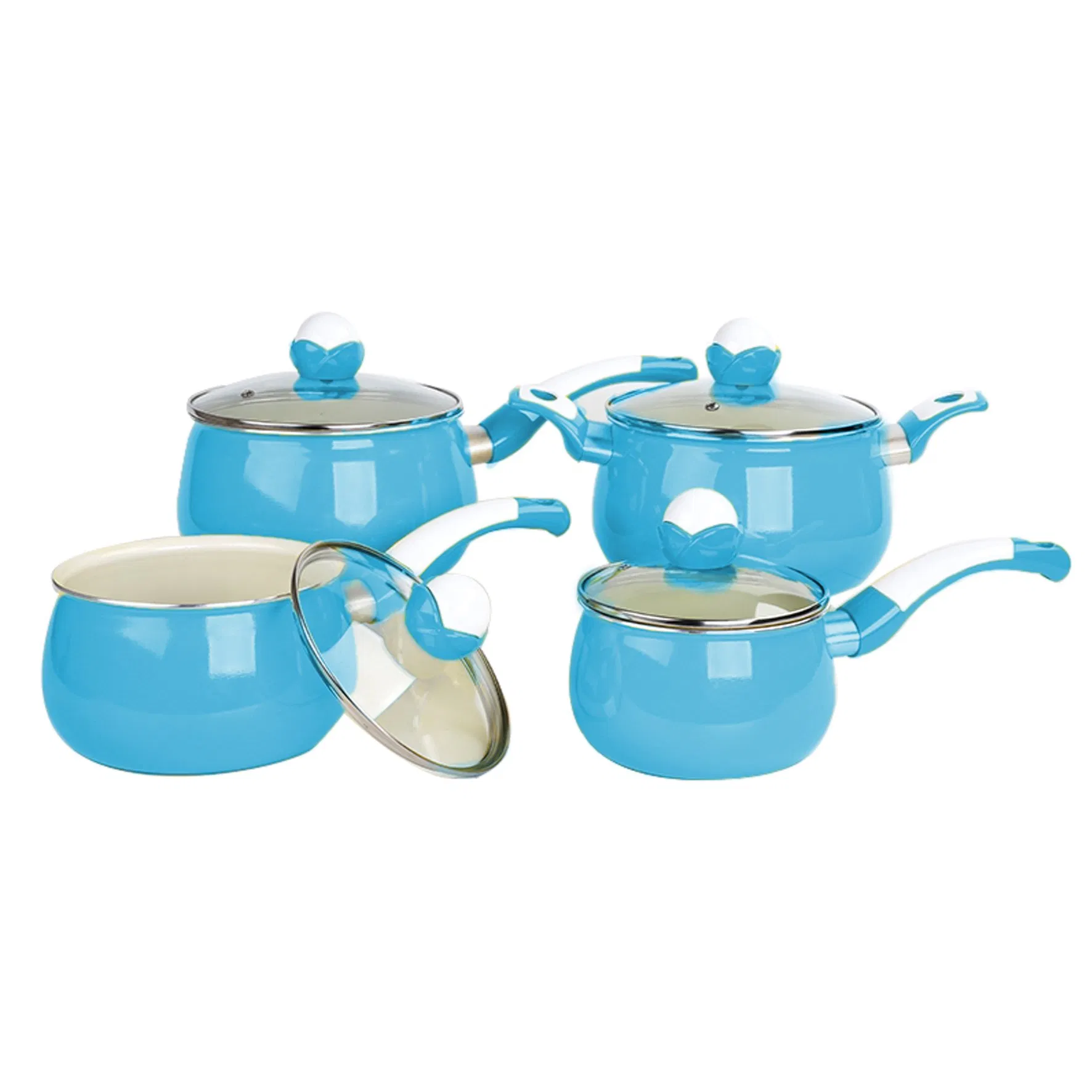 New Design 8PCS Cooking Pots Set Belly Shape Non Stick Ceramic Press Aluminium Saucepan Set