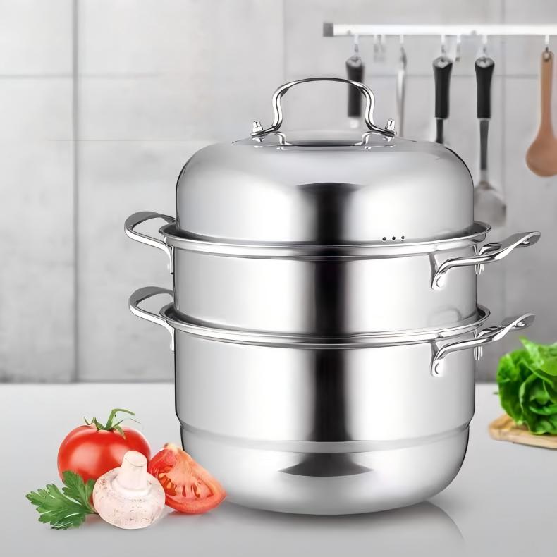 28-36cm Cookware Set Multi-tier Stainless Steel Steamer Pot Stackable Vegetable &amp; Seafood Steamer with Handles for All Stoves