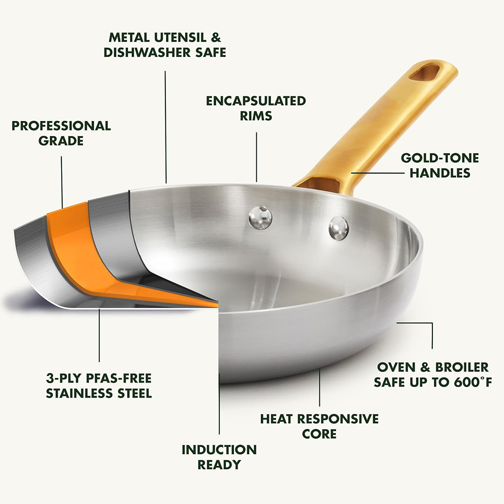 High Quality Kitchenware Casserole Saucepan Frying Pan Triply Stainless Steel 10 PCS Cookware Set Dishwasher &amp; Oven Safe