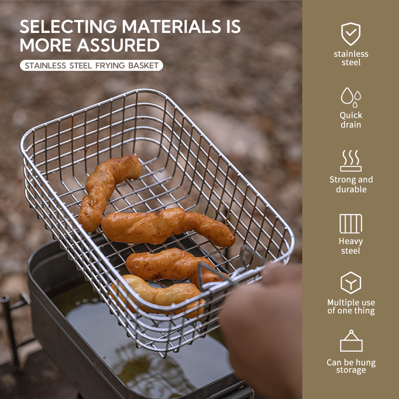 Campingmoon Outdoor Camping Cookware Set Folding Stainless Steel Wire Mesh Frying Chip Fry Basket
