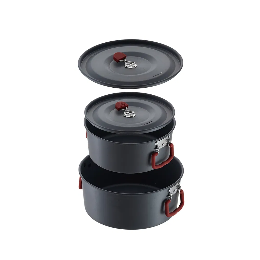 Wholesale 4PCS Outdoor Camping Portable Aluminum Picnic Cooking Pot Set Pot and Pans Set Camping