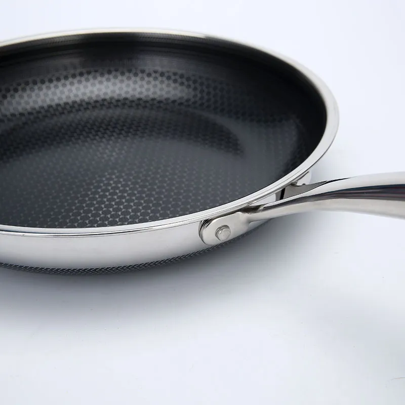 Non-Stick Three-Layer Stainless Steel 304 Double-Side Honeycomb Frying Pan with Ceramic Glaze Coating