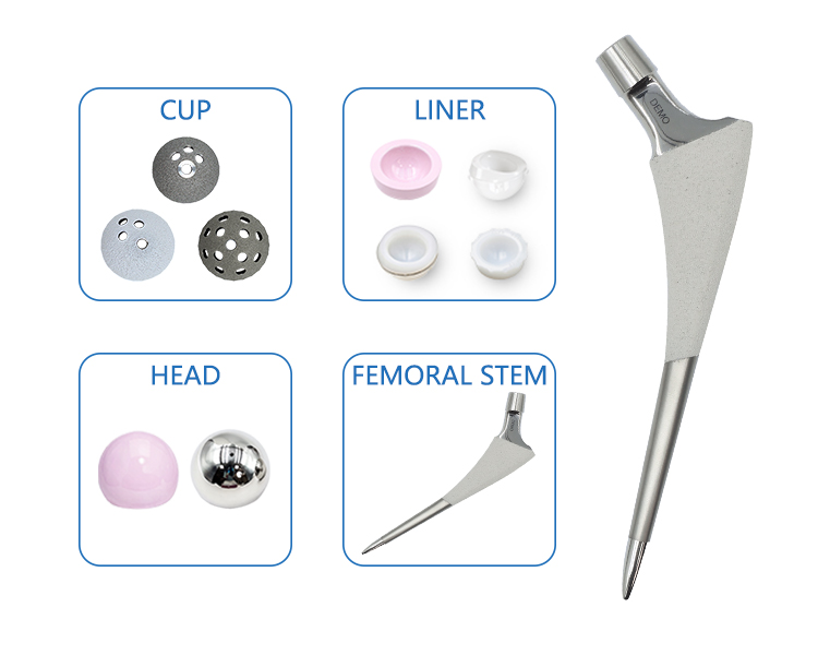 High Quality Orthopedic Implants Cementless Hip Stem Tapered Ti+HA Coating for Total Hip Replacement Surgery Fixation