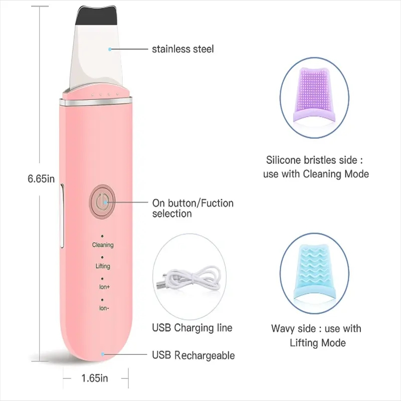 Portable SPA Equipment Skin Scrubber Ultrasonic Face Skin Scrubber Deep Face Cleaning Machine Spatula Blackhead Remover